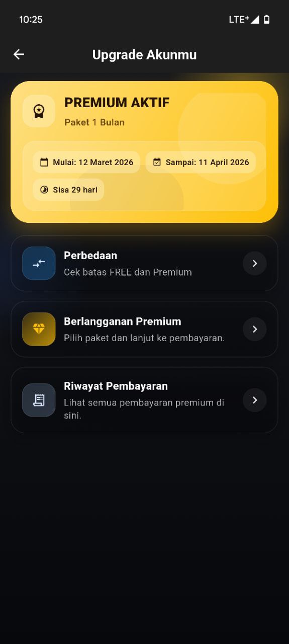 Halaman upgrade akun dan paket premium aplikasi Kostan